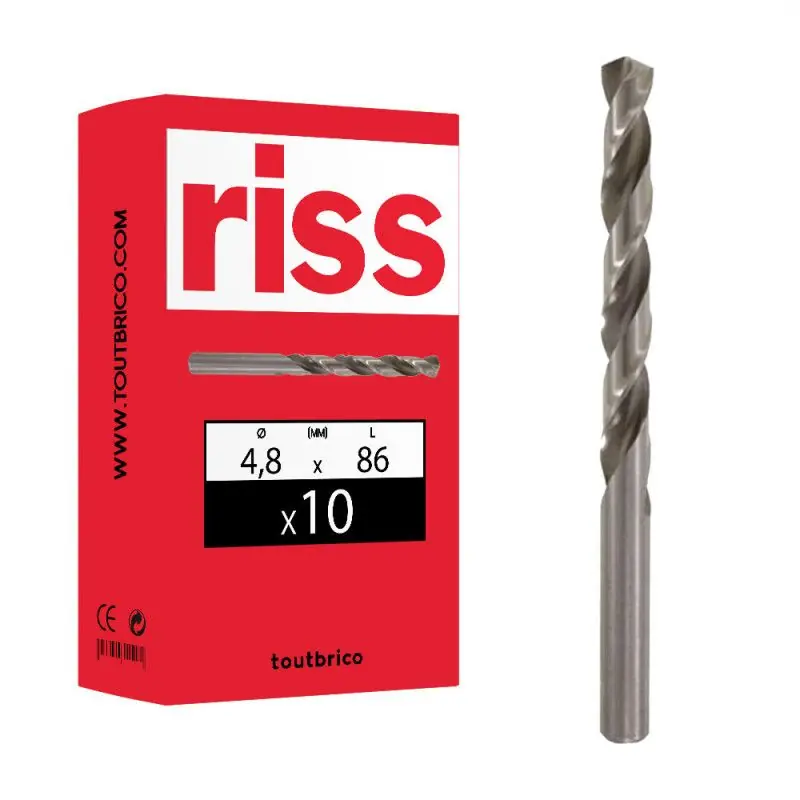Boite 10 forets à métaux HSS taillés meulés TECN'X Ø4,8mm - Riss Haute Qualité